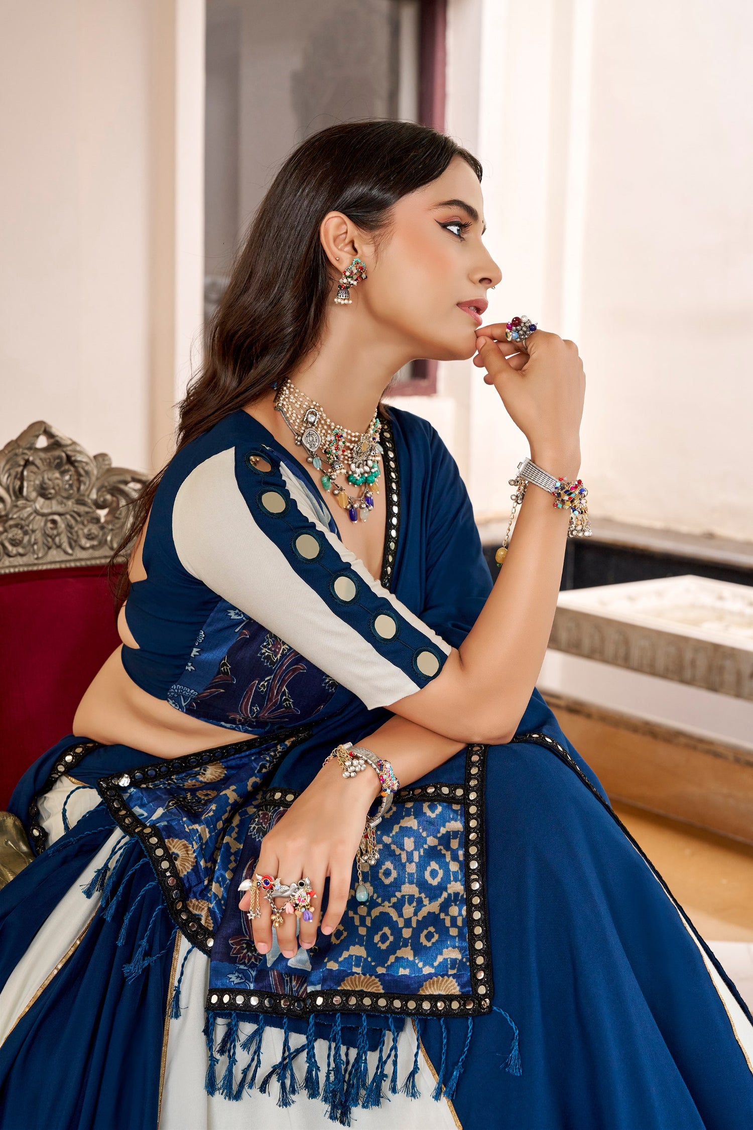 Blue Pure Rayon Gotta Patti Gamthi Work Navratri Lehenga Choli