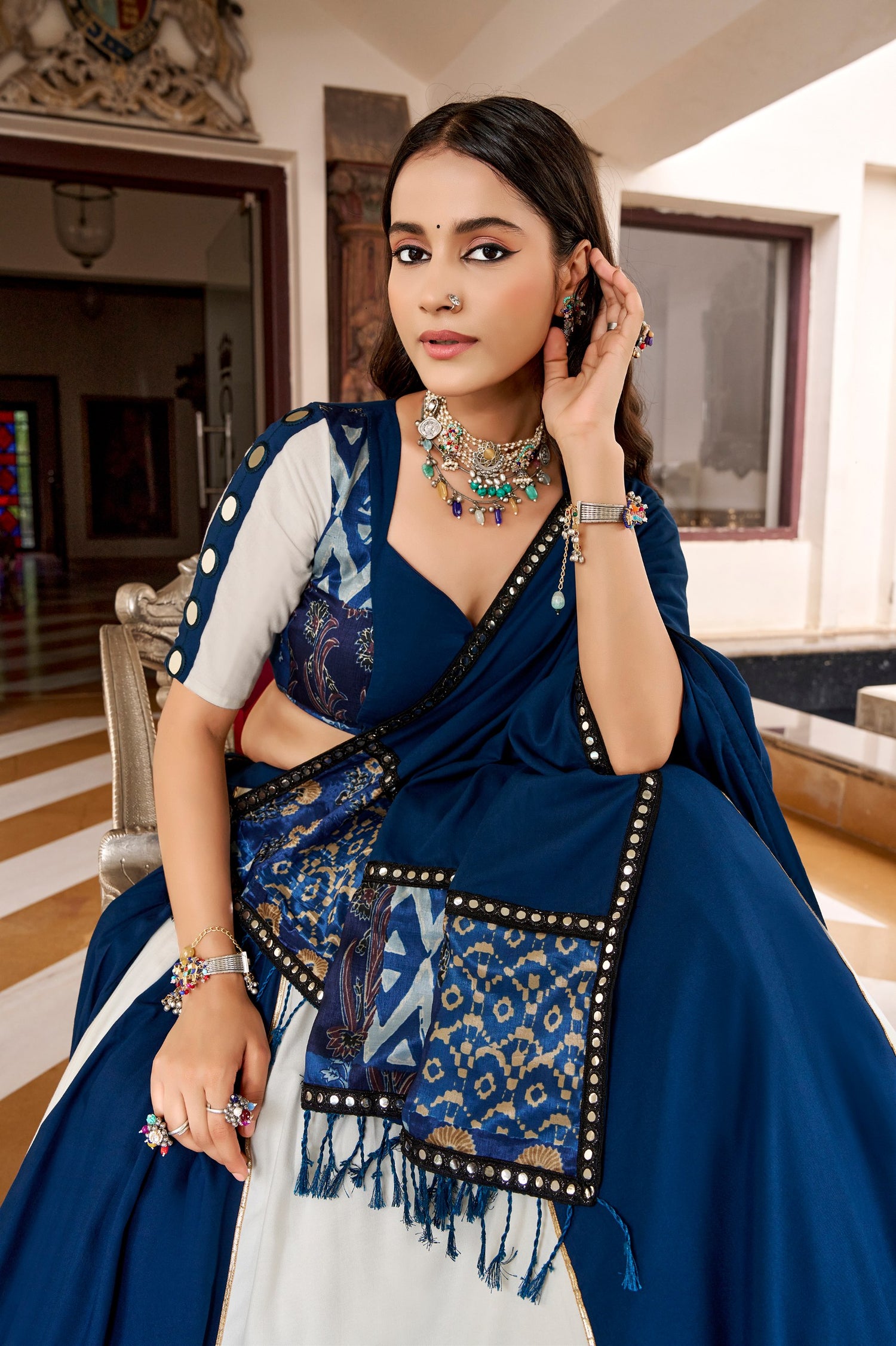 Blue Pure Rayon Gotta Patti Gamthi Work Navratri Lehenga Choli