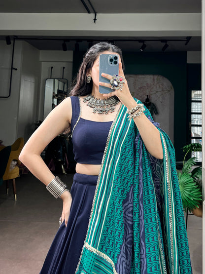 Navy Blue Pure Rayon Gotta Patti Gamthi Work Navratri Lehenga Choli