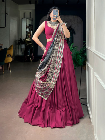 Rani Pink Pure Rayon Gotta Patti Gamthi Work Navratri Lehenga Choli