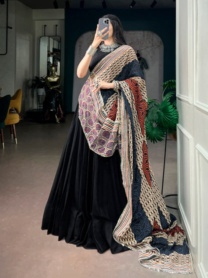 Black Pure Rayon Gotta Patti Gamthi Work Navratri Lehenga Choli