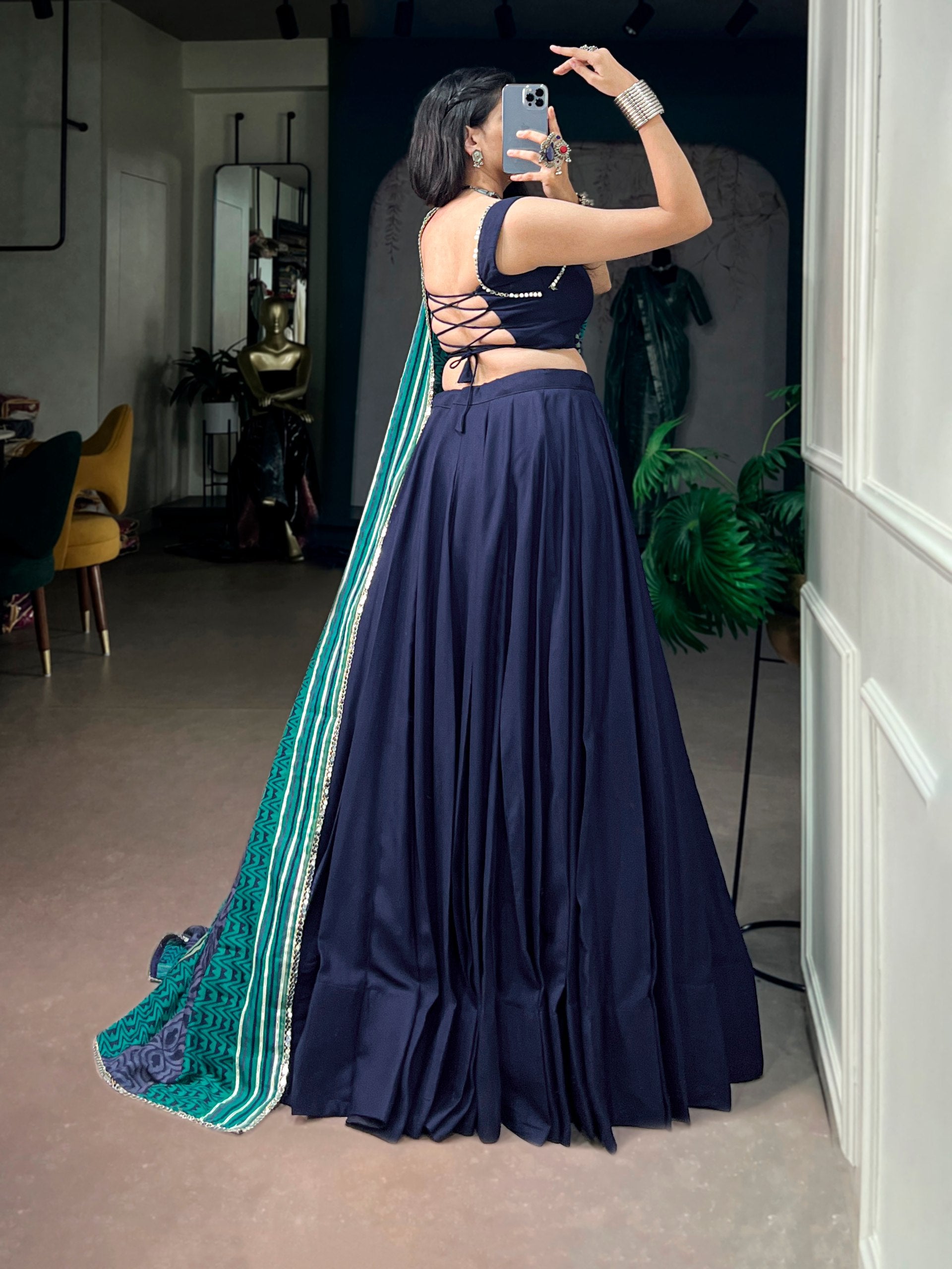 Navy Blue Pure Rayon Gotta Patti Gamthi Work Navratri Lehenga Choli
