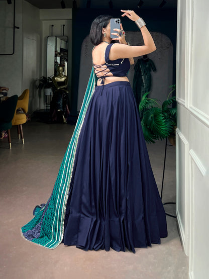 Navy Blue Pure Rayon Gotta Patti Gamthi Work Navratri Lehenga Choli