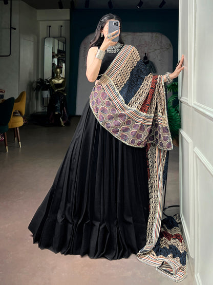Black Pure Rayon Gotta Patti Gamthi Work Navratri Lehenga Choli