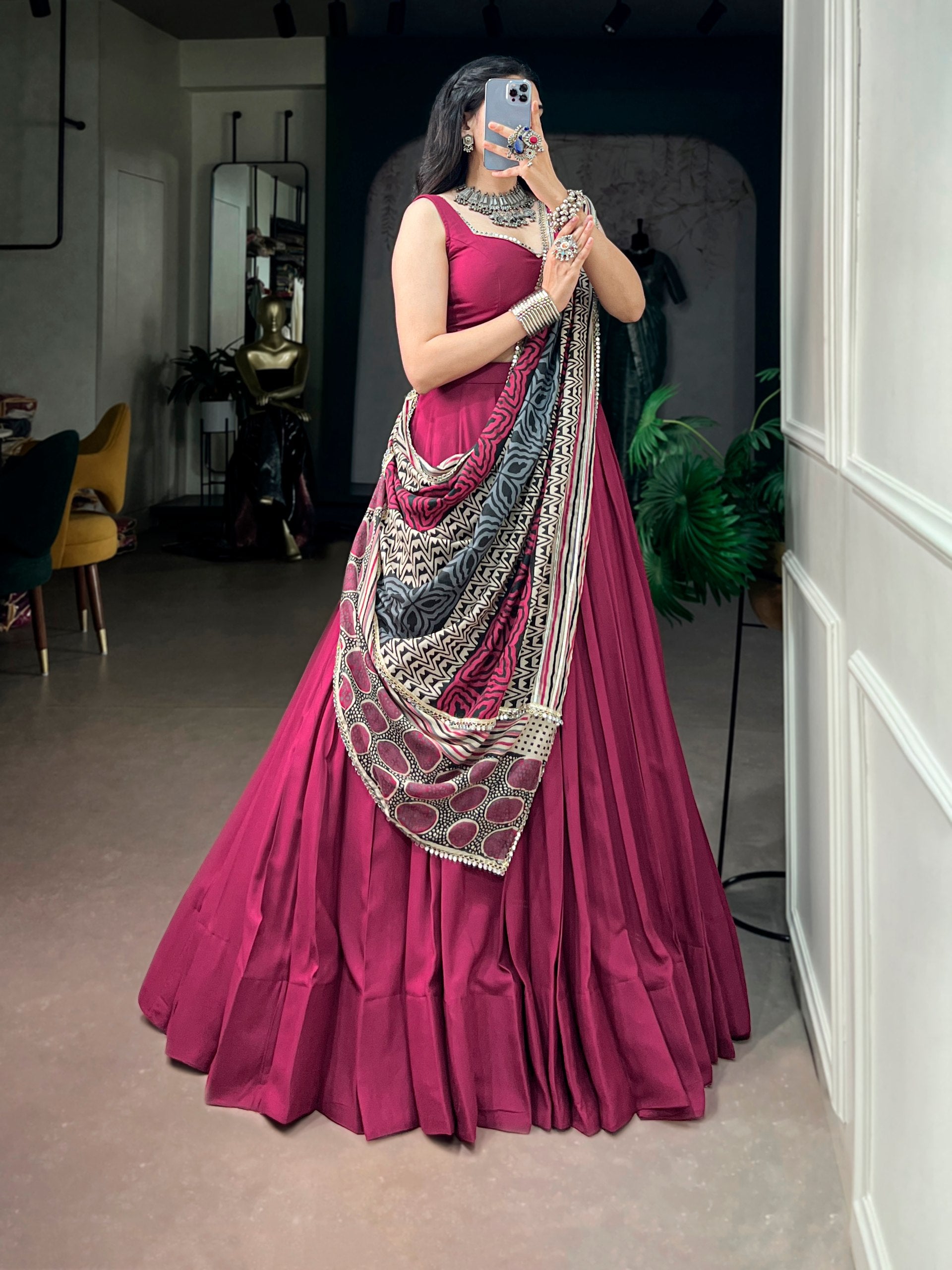 Rani Pink Pure Rayon Gotta Patti Gamthi Work Navratri Lehenga Choli