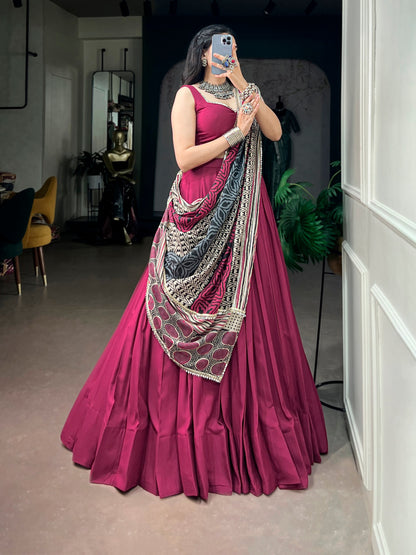 Rani Pink Pure Rayon Gotta Patti Gamthi Work Navratri Lehenga Choli