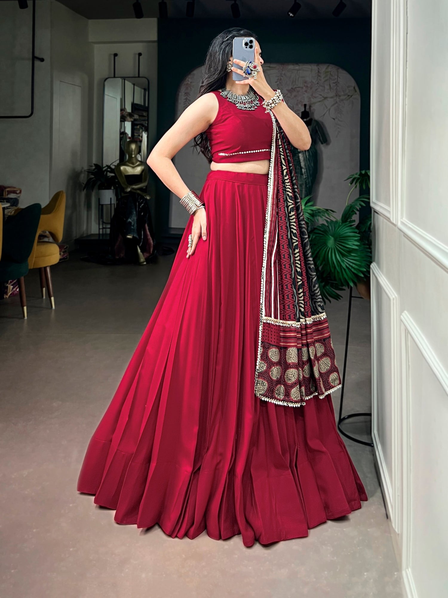 Red Pure Rayon Gotta Patti Gamthi Work Navratri Lehenga Choli