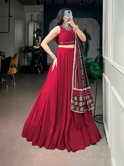 Red Pure Rayon Gotta Patti Gamthi Work Navratri Lehenga Choli