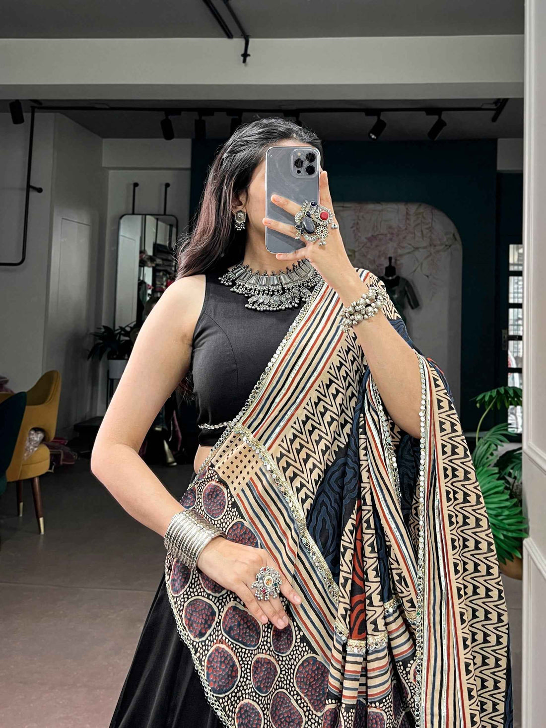 Black Pure Rayon Gotta Patti Gamthi Work Navratri Lehenga Choli