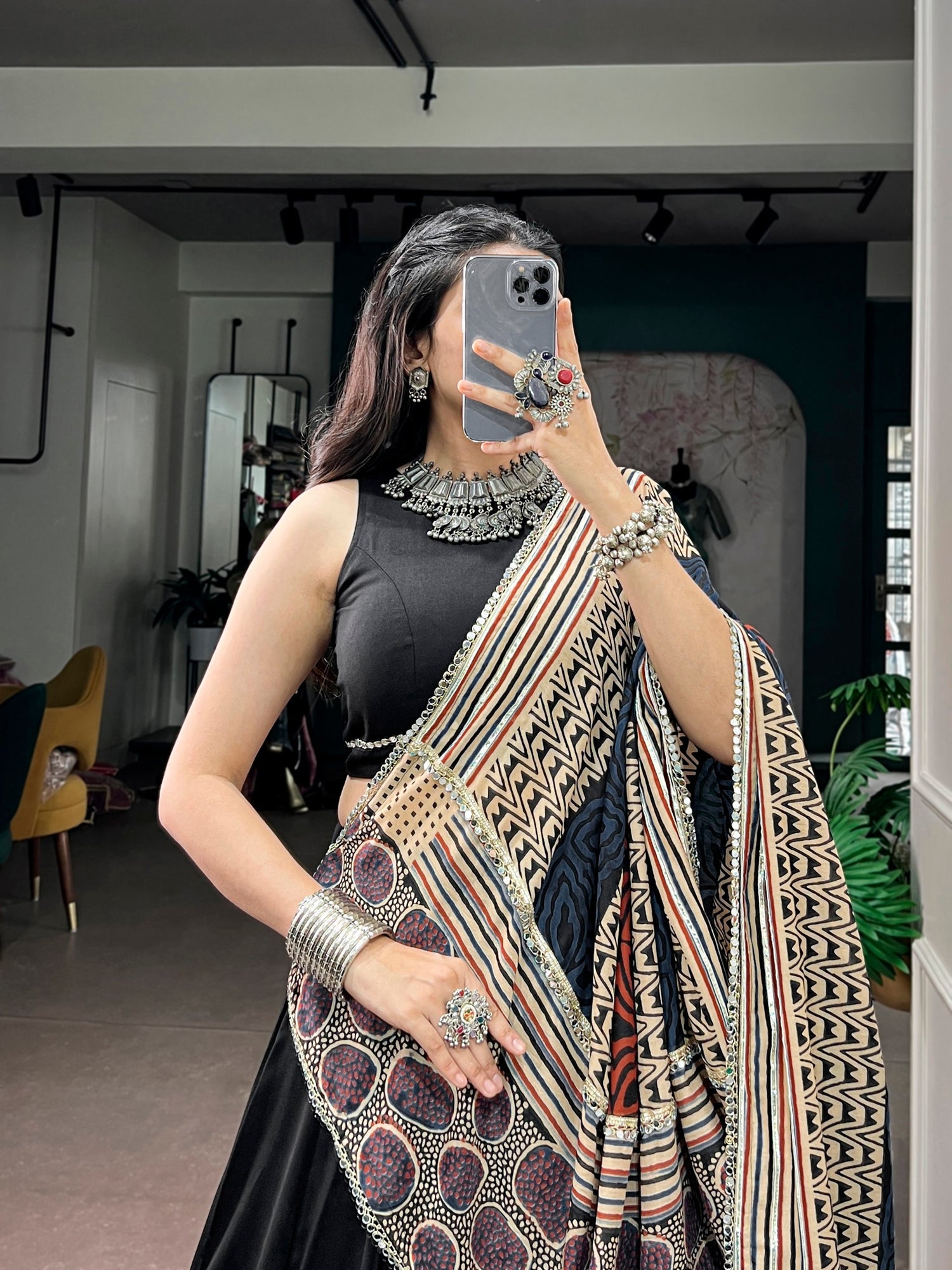 Black Pure Rayon Gotta Patti Gamthi Work Navratri Lehenga Choli