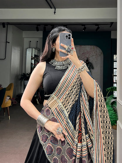 Black Pure Rayon Gotta Patti Gamthi Work Navratri Lehenga Choli