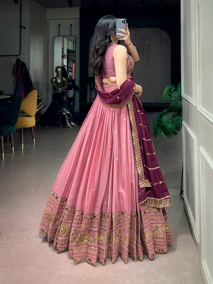 Pink Pure Star Georgette Zari Sequins Lehenga Choli