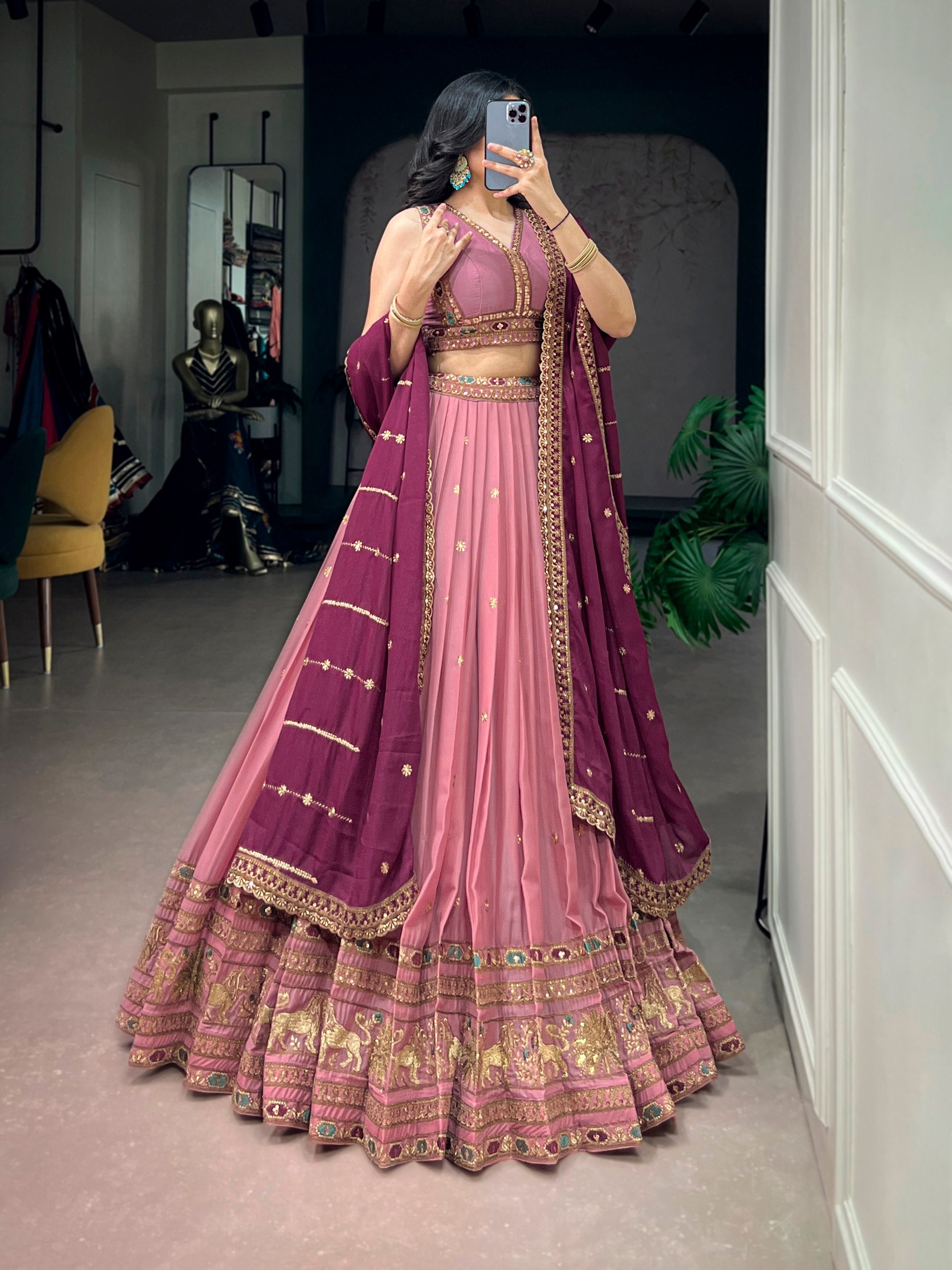 Pink Pure Star Georgette Zari Sequins Lehenga Choli