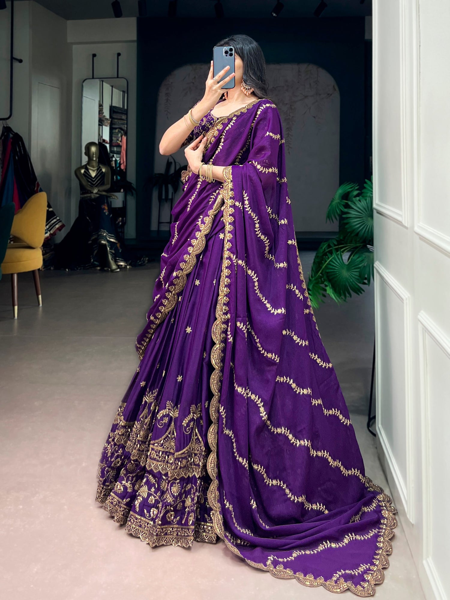 Purple Pure Star Georgette Zari Sequins Lehenga Choli