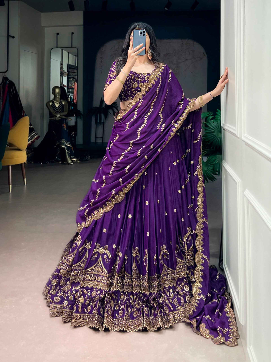 Purple Pure Star Georgette Zari Sequins Lehenga Choli