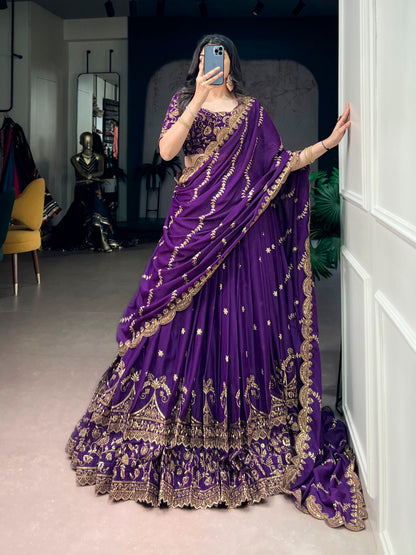 Purple Pure Star Georgette Zari Sequins Lehenga Choli