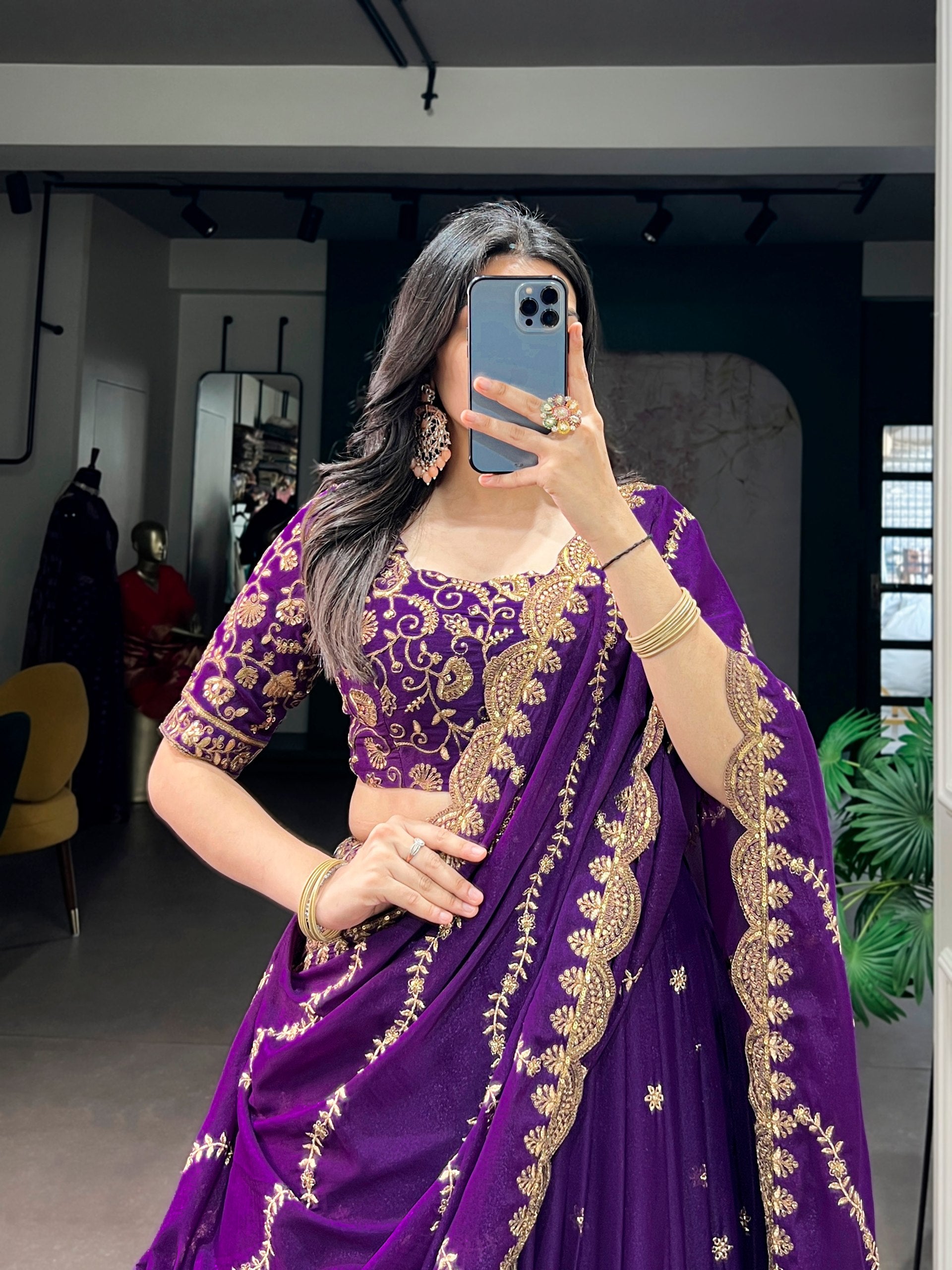 Purple Pure Star Georgette Zari Sequins Lehenga Choli