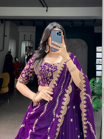 Purple Pure Star Georgette Zari Sequins Lehenga Choli
