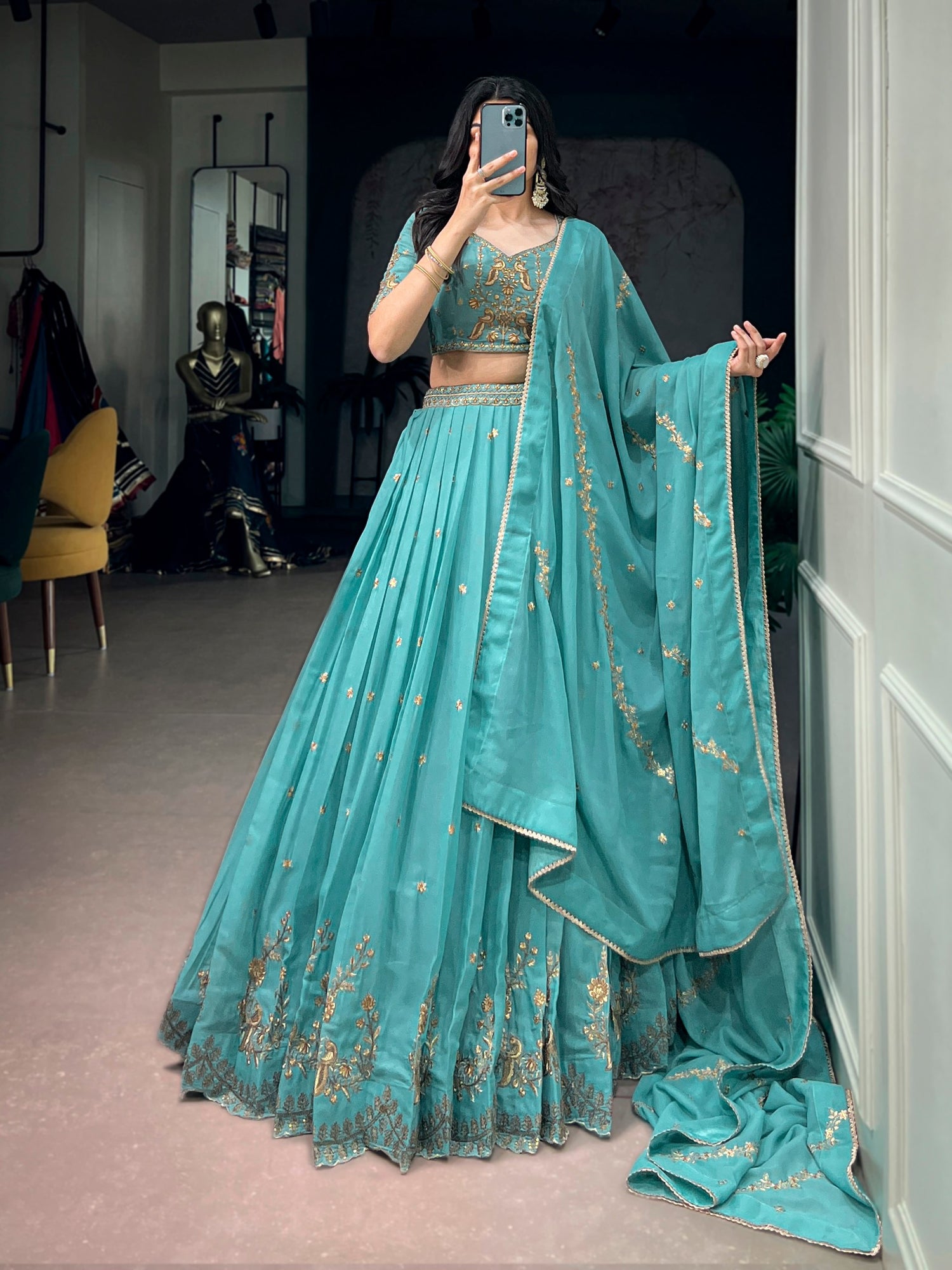 Sky Pure Star Georgette Zari Sequins Lehenga Choli