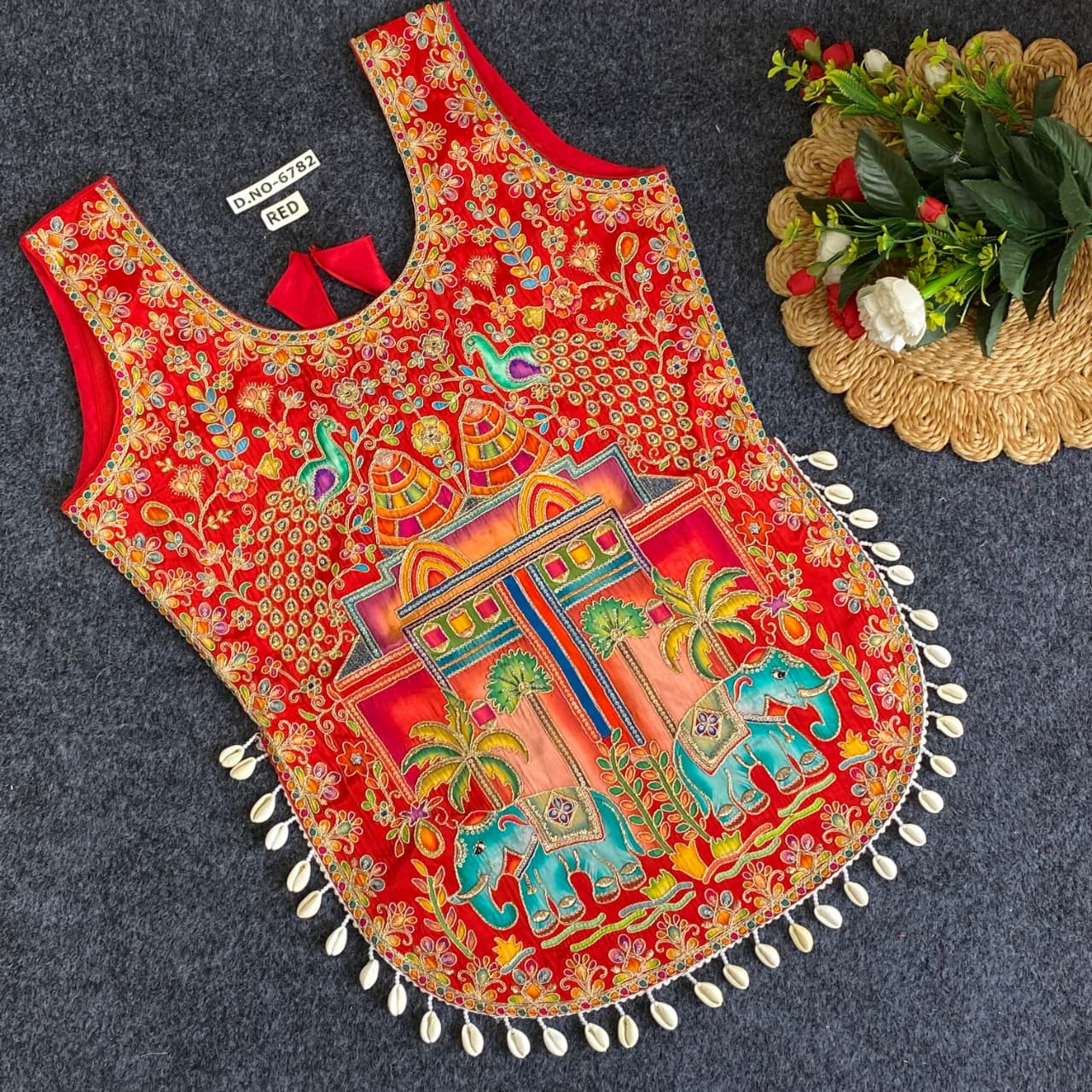 Red Pure Heavy Viscose Position Original Kodi Work Navratri Blouse