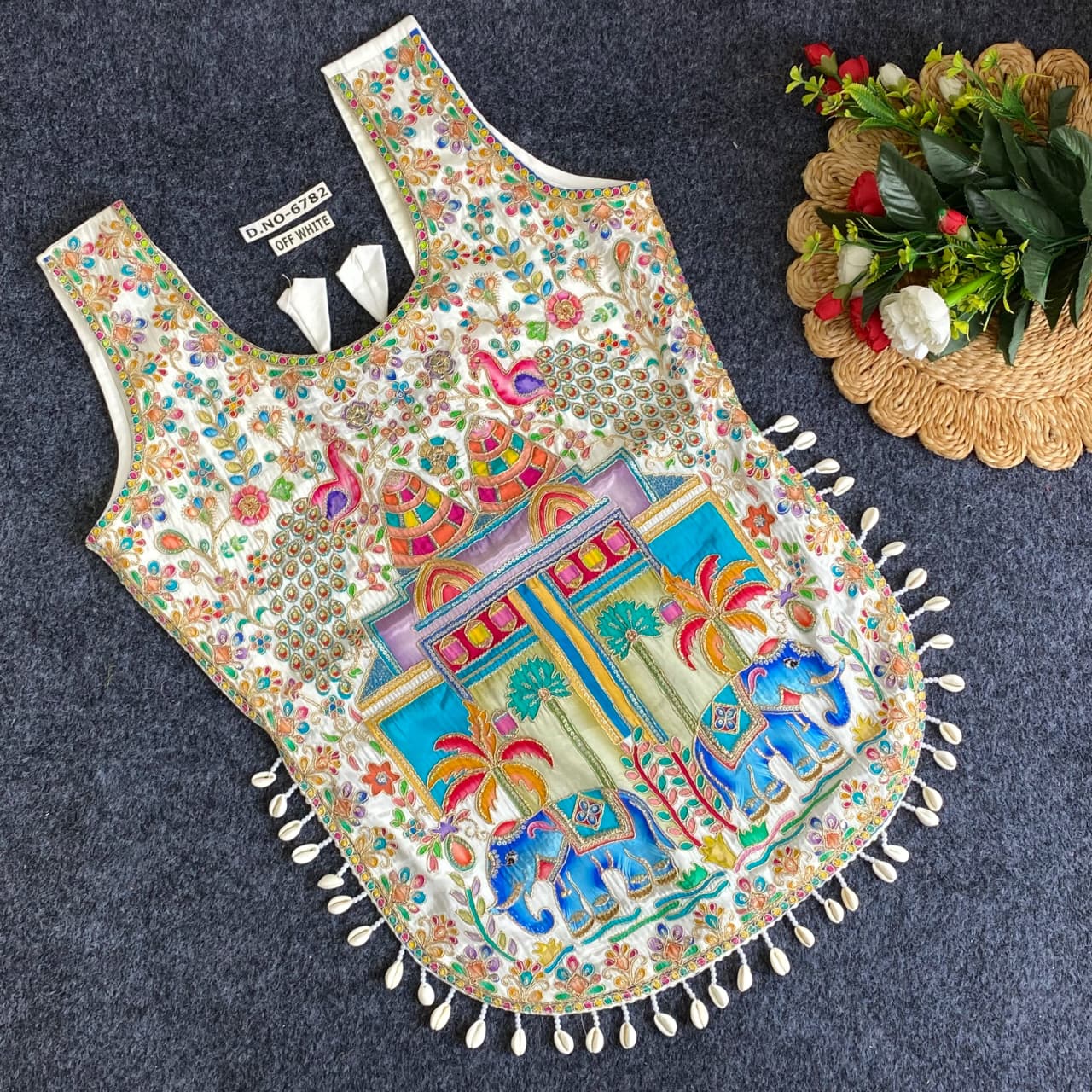 White Pure Heavy Viscose Position Original Kodi Work Navratri Blouse