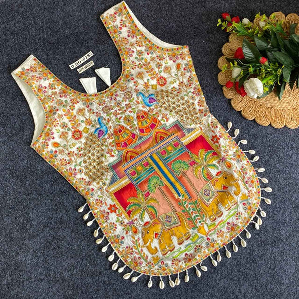 White Pure Heavy Viscose Position Original Kodi Work Navratri Blouse