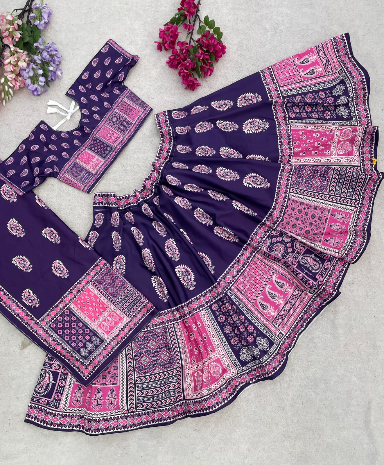 Purple Pure Heavy Silk Digital Ajarak Print Kid&