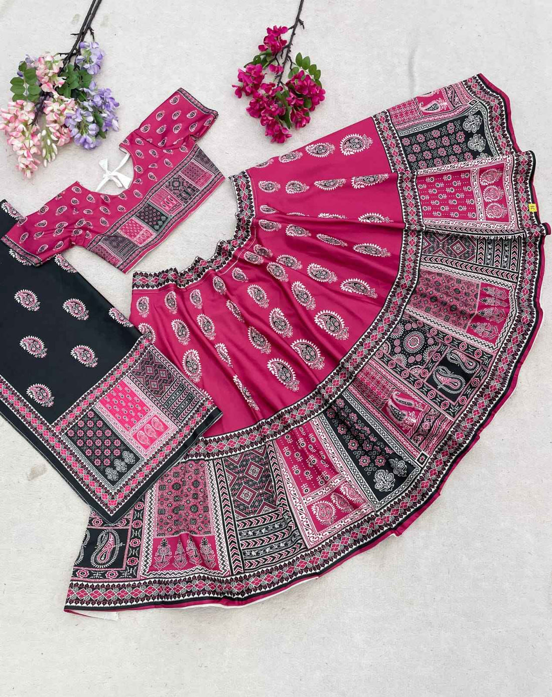 Rani Pink Pure Heavy Silk Digital Ajarak Print Kid&