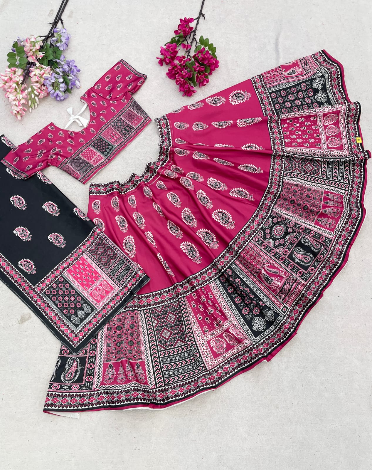 Rani Pink Pure Heavy Silk Digital Ajarak Print Kid&