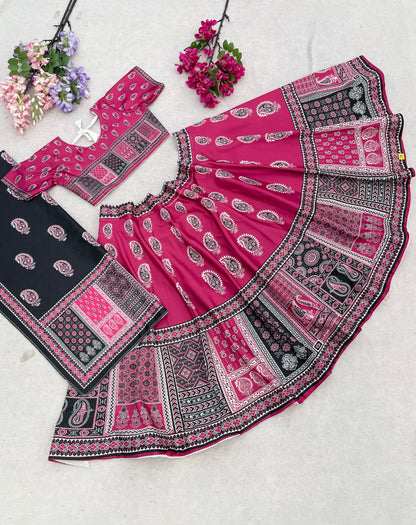 Rani Pink Pure Heavy Silk Digital Ajarak Print Kid&