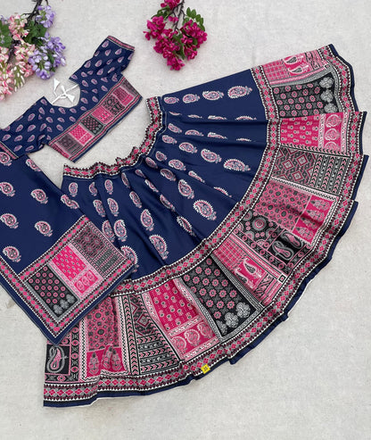 Blue Pure Heavy Silk Digital Ajarak Print Kid&