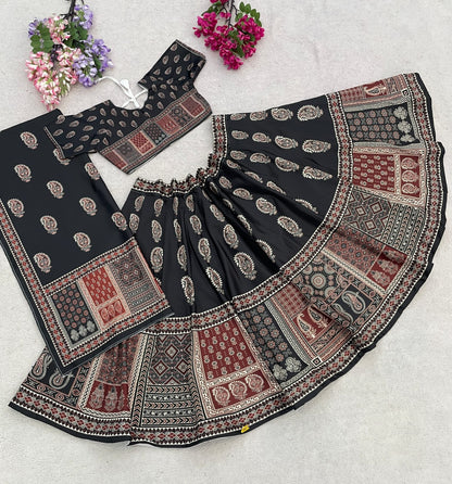 Black Pure Heavy Silk Digital Ajarak Print Kid&