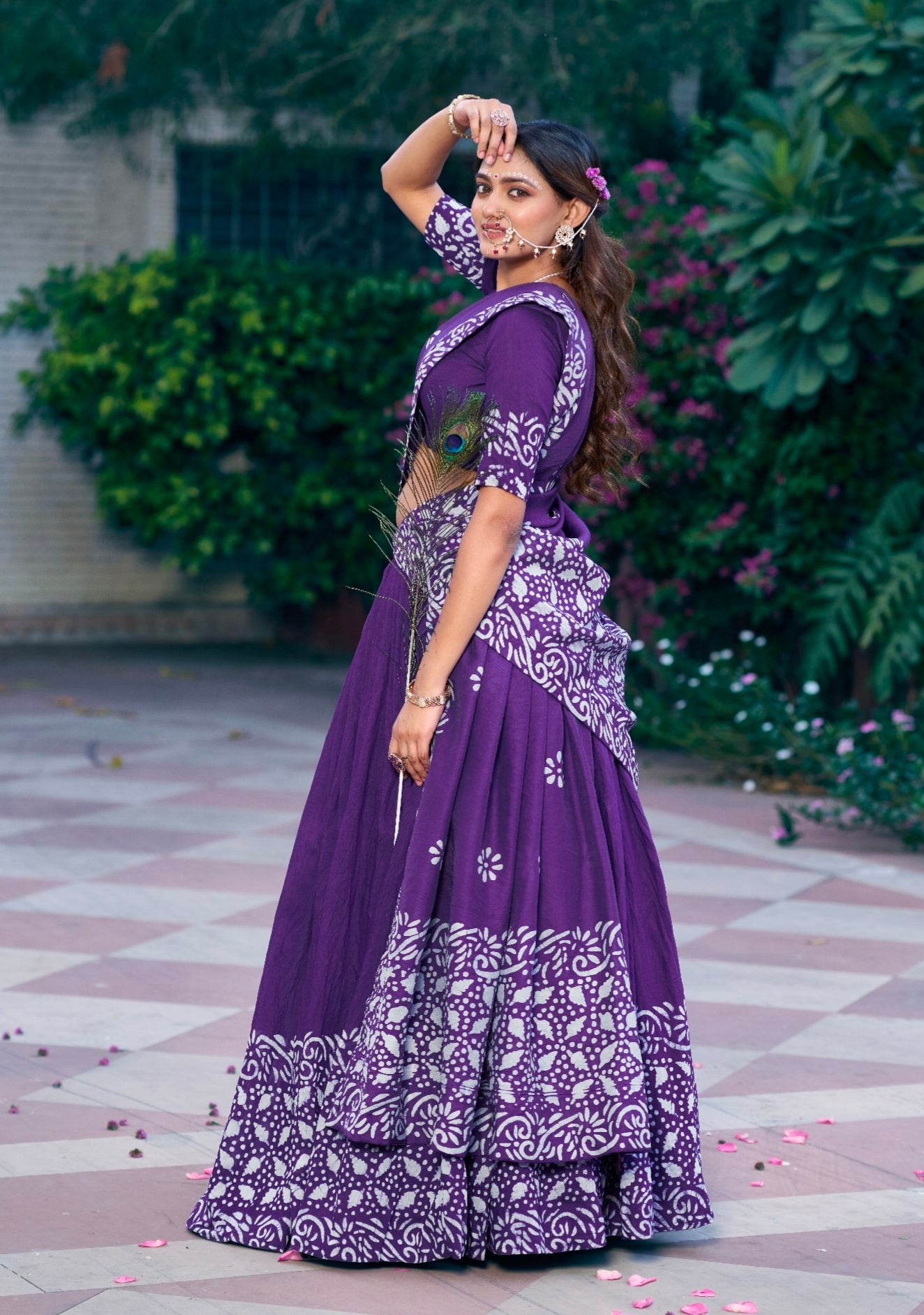 Purple Pure Lightweight Cotton Chanderi Natural Batik Printed Lehenga Choli
