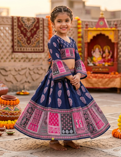 Blue Pure Heavy Silk Digital Ajarak Print Kid&