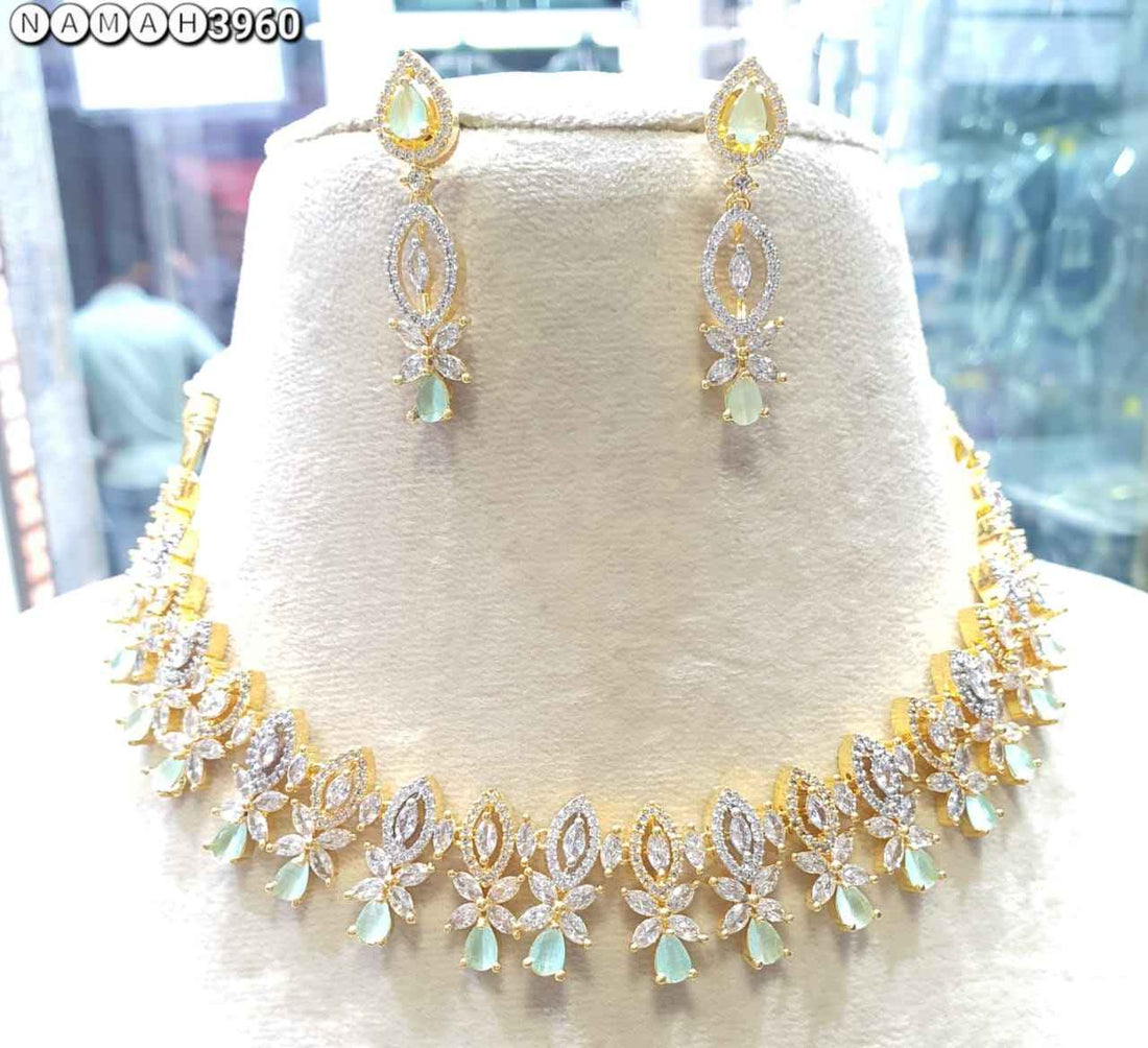 Mint Green American Gold Diamond Necklace Set
