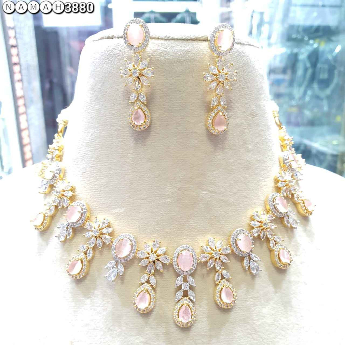 Pink American Gold Diamond Necklace Set