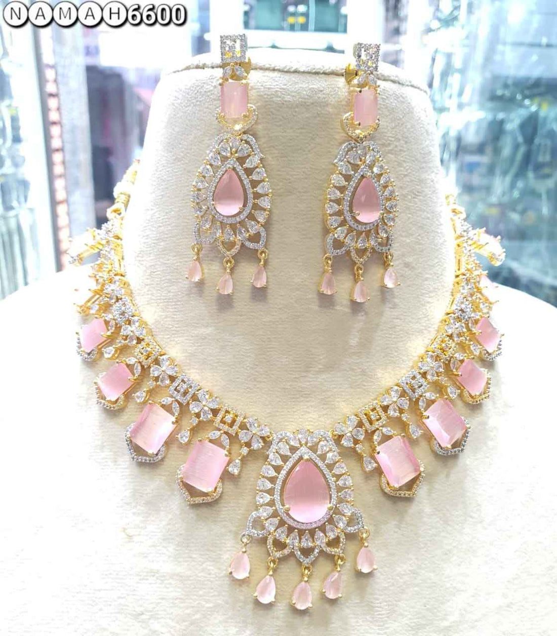 Pink American Gold Diamond Necklace Set