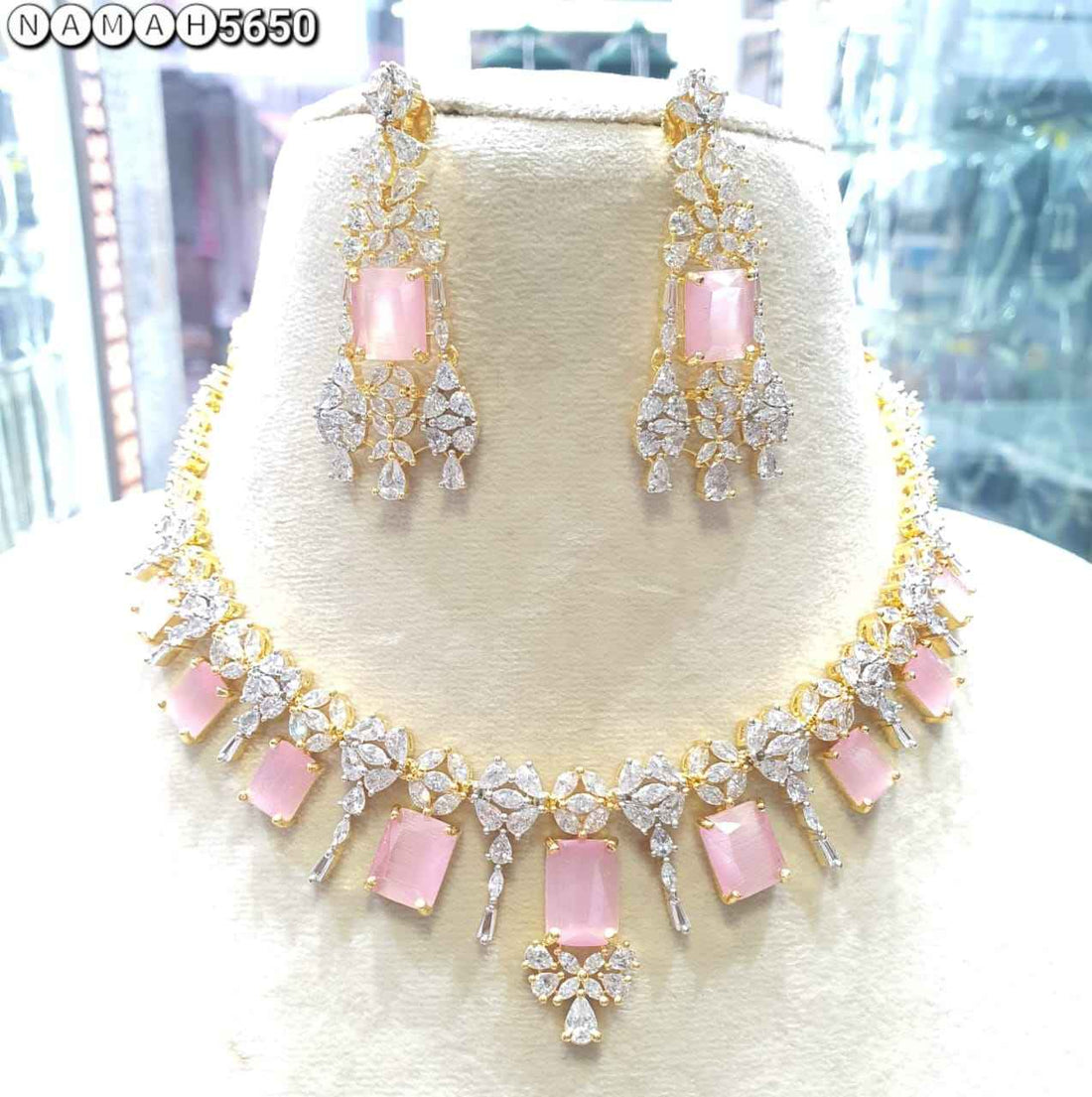 Pink American Gold Diamond Necklace Set