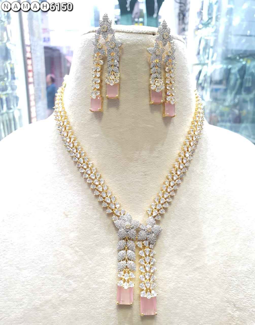 Pink American Gold Diamond Necklace Set