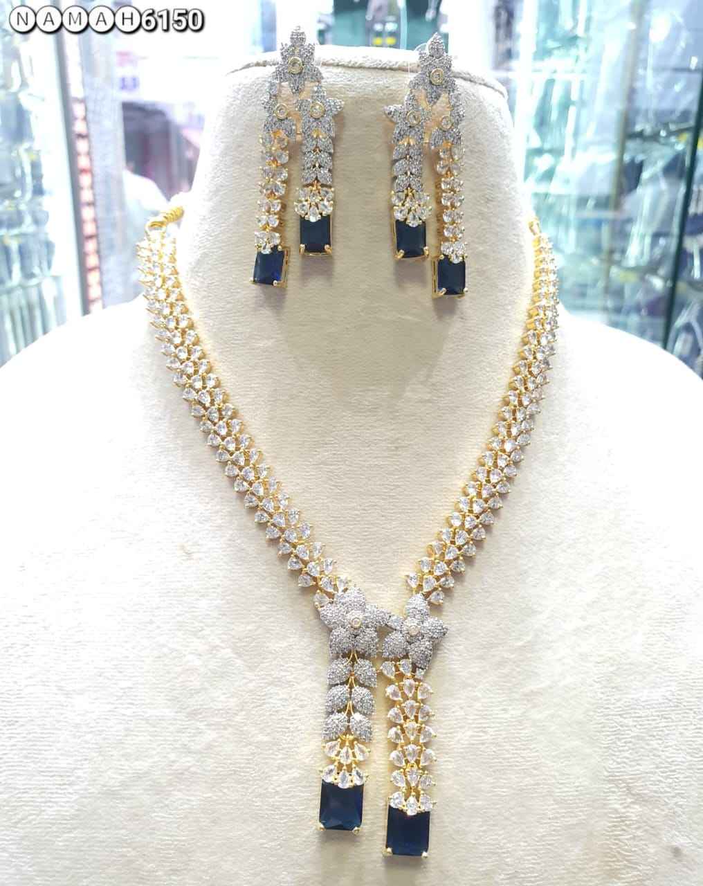 Blue American Gold Diamond Necklace Set