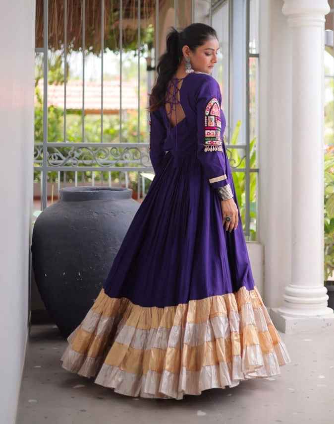 Purple Reyon With Kutchi Gamthi Thread Work Navratri Lehenga Choli