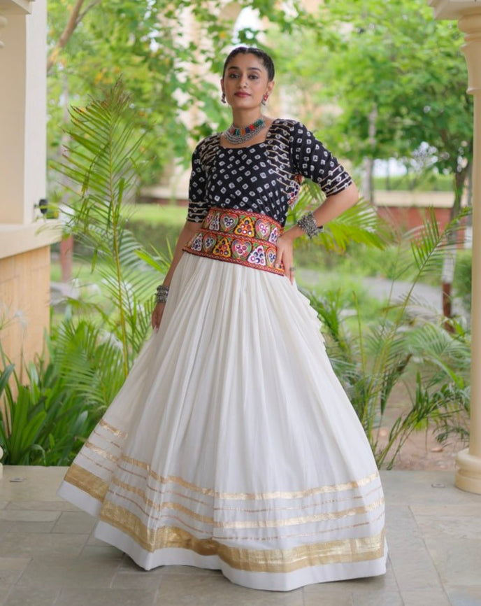 Black Pure Cora Cotton Attractive Gota Patti Work Navratri Lehenga Choli