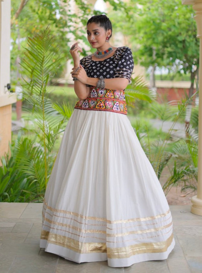 Black Pure Cora Cotton Attractive Gota Patti Work Navratri Lehenga Choli