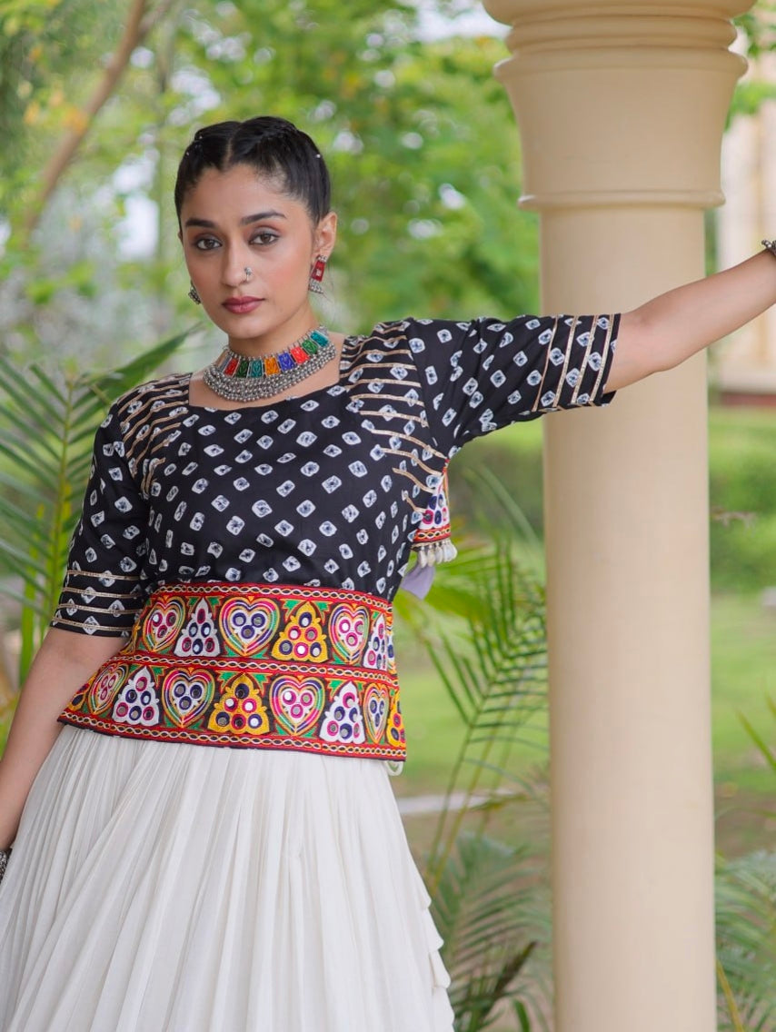Black Pure Cora Cotton Attractive Gota Patti Work Navratri Lehenga Choli