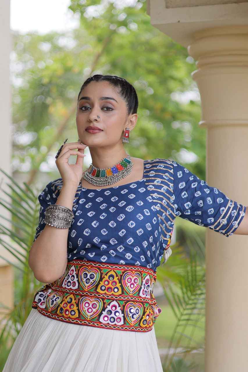 Blue Pure Cora Cotton Attractive Gota Patti Work Navratri Lehenga Choli