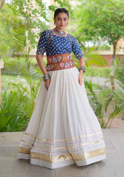 Blue Pure Cora Cotton Attractive Gota Patti Work Navratri Lehenga Choli
