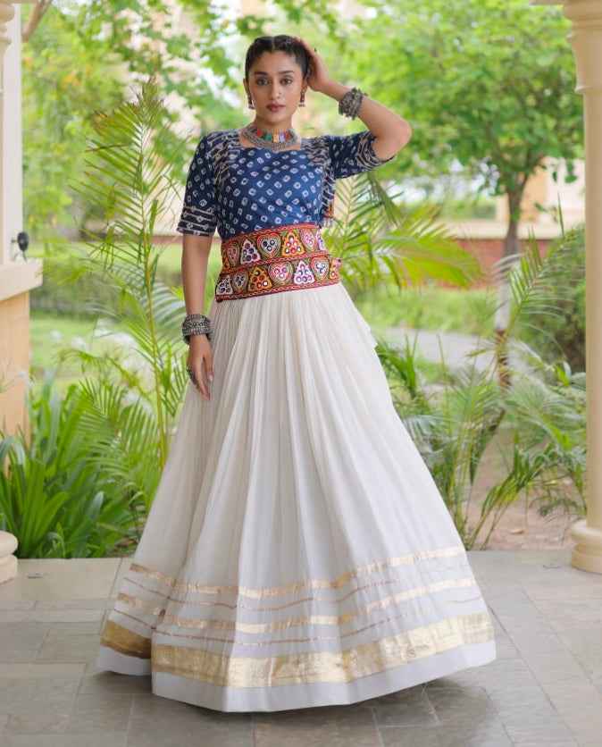 Blue Pure Cora Cotton Attractive Gota Patti Work Navratri Lehenga Choli
