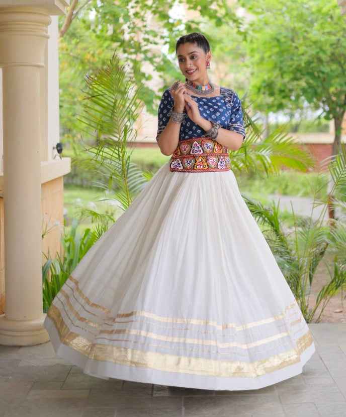 Blue Pure Cora Cotton Attractive Gota Patti Work Navratri Lehenga Choli