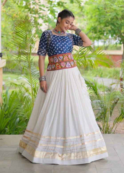 Blue Pure Cora Cotton Attractive Gota Patti Work Navratri Lehenga Choli