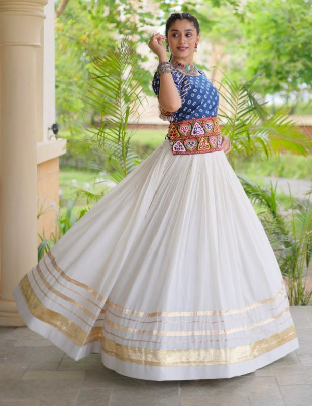 Blue Pure Cora Cotton Attractive Gota Patti Work Navratri Lehenga Choli
